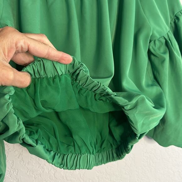 Flying Tomato Kelly Green Crop Top Balloon Sleeves Puff Vacation Preppy Resort - Picture 5 of 7